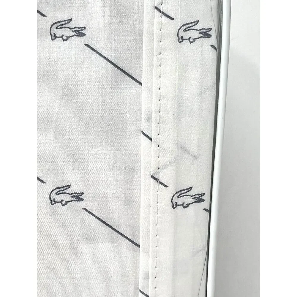 Lacoste Crocodile Logo KING Sheet Set White Blue 100% Cotton Percale Alligator
